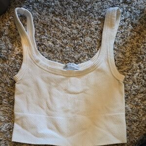 Zara Cream Ribbed Crop Top
